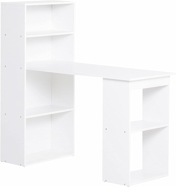 HOMCOM Modern Home Office Desk with 6-Tier Storage Shelves, 47" Writing Table with Bookshelf, White