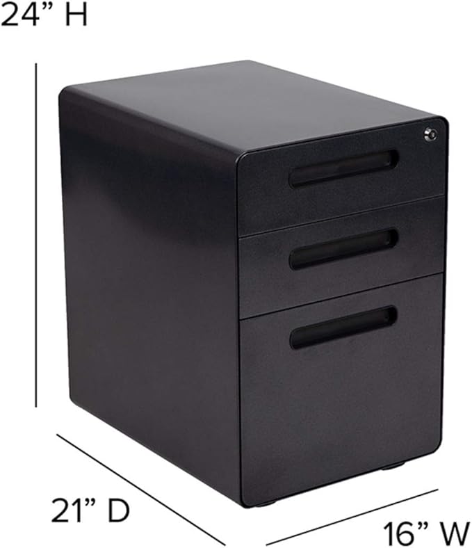 Flash Furniture Wren Ergonomic 3-Drawer Mobile Locking Filing Cabinet with Anti-Tilt Mechanism and Hanging Drawer for Legal & Letter Files, Black