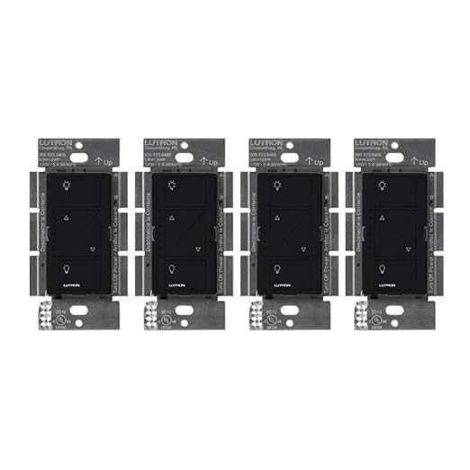 Lutron Caseta Original Smart Dimmer Switch (Lutron Smart Hub Required), for LED Lights, 150 Watt, Single-Pole/3-Way, No Neutral Required, PD-6WCL-BL 4-PACK, Black, 4 Pack