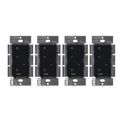 Lutron Caseta Original Smart Dimmer Switch (Lutron Smart Hub Required), for LED Lights, 150 Watt, Single-Pole/3-Way, No Neutral Required, PD-6WCL-BL 4-PACK, Black, 4 Pack