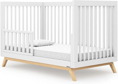 dadada Baby Soho 3-in-1 Convertible Crib – Made in Italy, GREENGUARD Gold, Adjustable Mattress Height, Solid Beechwood – Baby-Safe Finish, Modern Design 53.15 x 29.95 x 36.7 in (White + Natural)