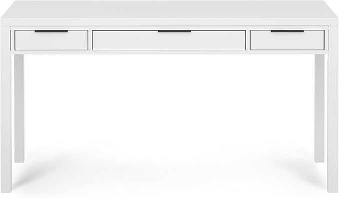 SIMPLIHOME Hollander Solid Wood Contemporary 60 Inch Wide Desk in White, for The Office Desk, Writing Table, Workstation and Study Table Distressed Dark Brown