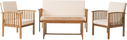 Christopher Knight Home Carolina Outdoor Acacia Sofa Set, 4-Pcs Set, Brown Patina + Cream Cushion