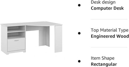 Bush Furniture Cabot 60W Corner Desk, White