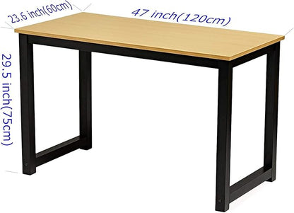 Computer Writing Desk 47 inch,Modern Simple Style PC Table, Black Metal Frame, Sturdy Home Office Table,Oak