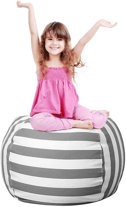 27Inch Stuffed Animal Storage Bean Bag Chairs for Kids Room, Stuff and Sit Storage Bean Bag Cover for Organizing Boys and Girls Plush Toy for Kids—Gray