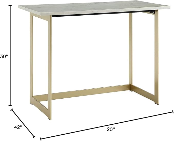 Walker Edison Modern Glam Faux Top Laptop Writing Desk Home Office Workstation Small, 42"L x 20"W x 30"H, Marble/Gold