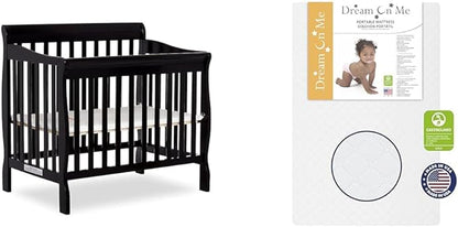 Aden 4-in-1 Convertible Mini Crib in Black, Greenguard Gold Certified, Non-Toxic Finish & Sunset 3” Extra Firm Fiber Crib Mattress, Greenguard Gold Certified