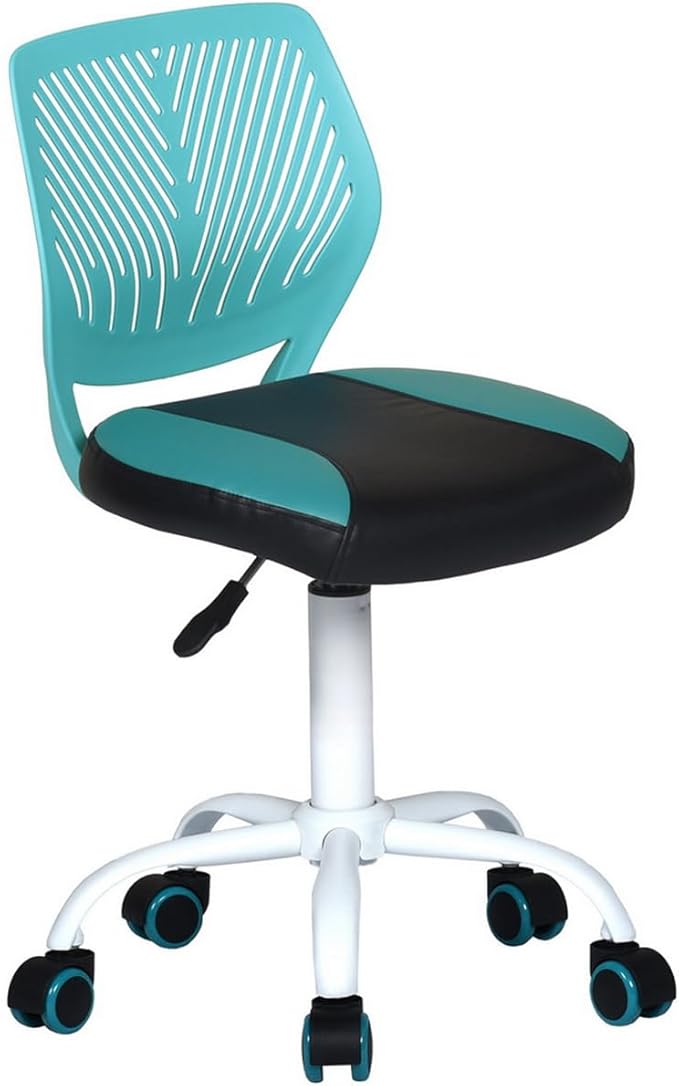 FurnitureR Desk Chair Small Study Chairs Armless for Child Kids Teens, Swivel Rolling Lightweight Task Chair with Wheels and Pu Leather Padded Cushion, Green/Black