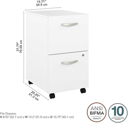 Bush Business Furniture Hybrid 2-Drawer Mobile File Cabinet, Letter/Legal, White, 20-inch (HYF116WHSU-Z)
