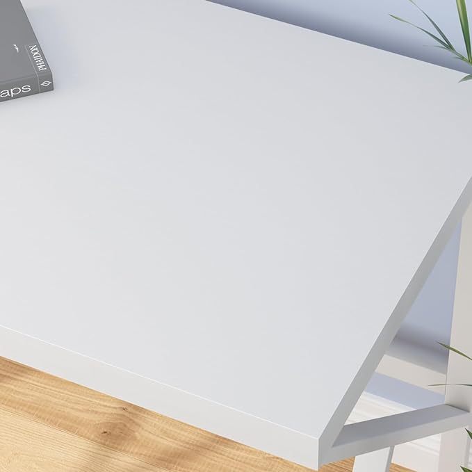 HSH White Desk, Modern Home Office PC Laptop Desk, Large Industrial Metal Wood Desk for Executive Writing Work Study Gaming, Long Student Computer Table for Bedroom Living Room, White Oak, 60 Inch
