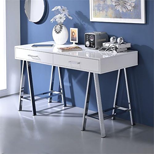 Acme Coleen Home Office Desk in White and Chrome