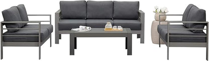 Wisteria Lane Aluminum Outdoor Patio Furniture Set, Modern Patio Conversation Sets, Outdoor Sectional Metal Sofa with 5 Inch Cushion and Coffee Table for Balcony, Garden, Dark Grey