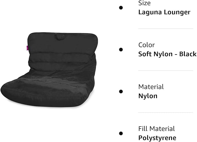 Posh Creations Structured Comfy Seat for Bedrooms and Dorm Rooms, Large Bean Bag Chair, Laguna Lounger, Black