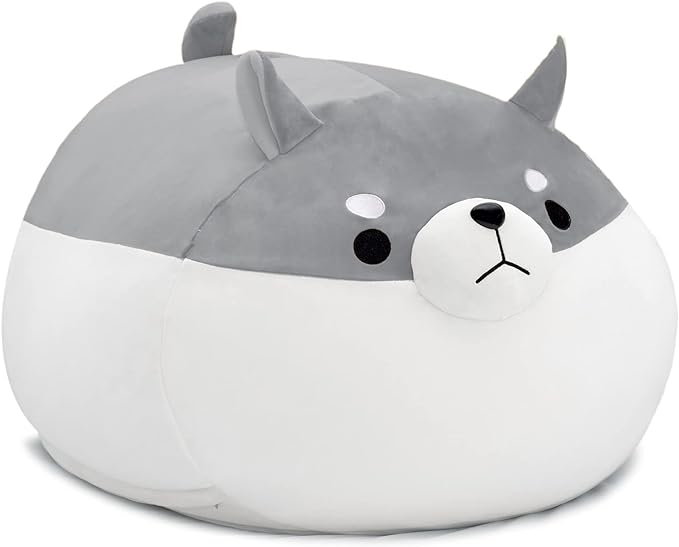 Stuffed Animal Storage Bean Bag Chair Cover for Kids Grey Shiba Inu Dog Bean Bag Chair for Girls XX-Large Size Toy Organizer Cover Only Without Filling