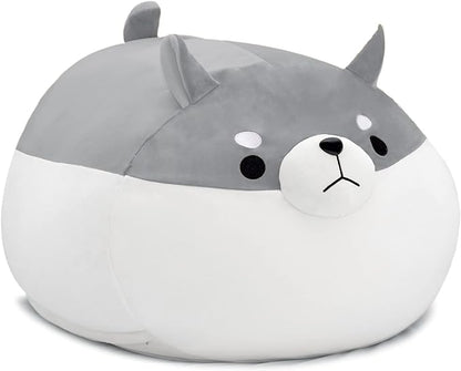 Stuffed Animal Storage Bean Bag Chair Cover for Kids Grey Shiba Inu Dog Bean Bag Chair for Girls XX-Large Size Toy Organizer Cover Only Without Filling
