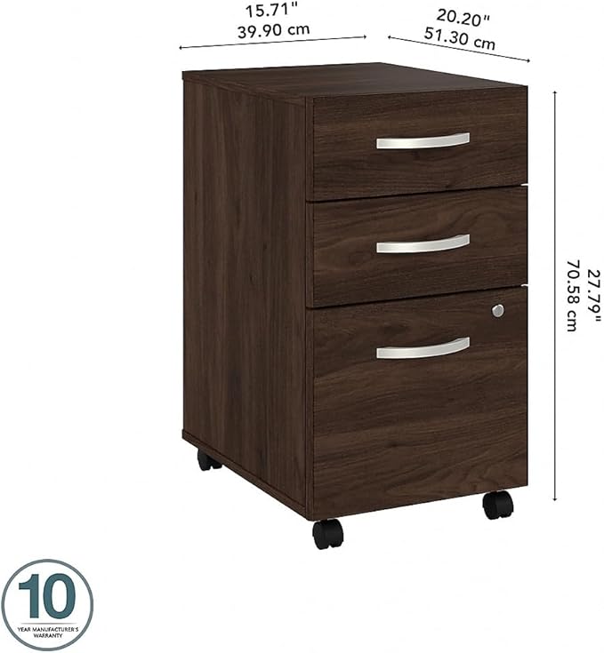 Bush Business Furniture HYF216BWSU-Z Hybrid 3-Drawer Mobile File Cabinet, Letter/Legal, Black Walnut, 20-Inch
