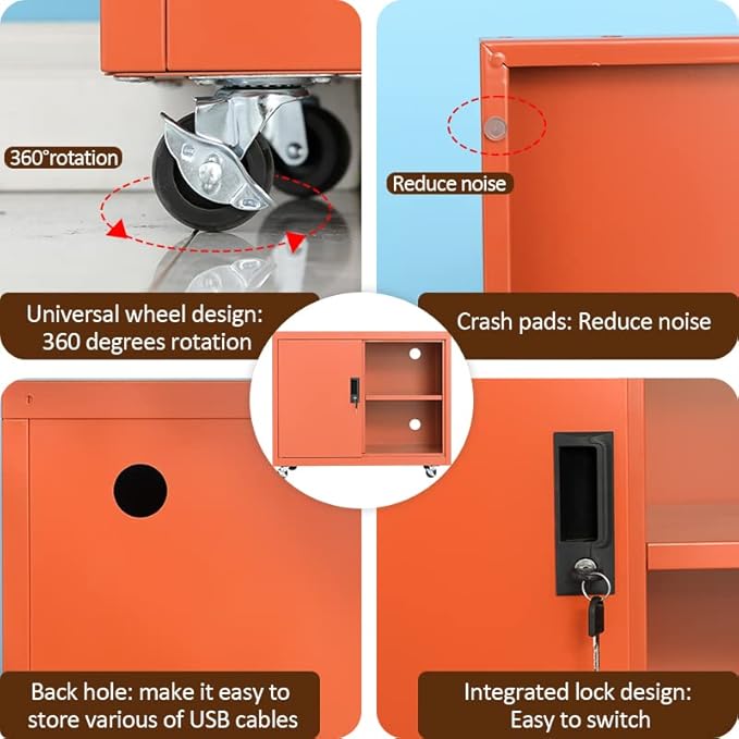 Metal Mobile Lateral File Cabinet, Storage Locker,Printer Stand with Open Storage Shelves for Office,School,Home,Living Room. (Orange)