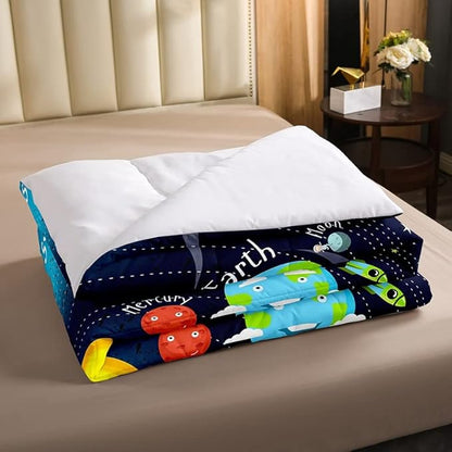 Erosebridal Outer Space Comforter Set Starry Sky Bedding Set Queen Size for Kids Boys Girls Room Galaxy Planet Space Duvet Sets Solar System Cartoon Down Comforter 3 Pieces with 2 Pillow Cases, Blue