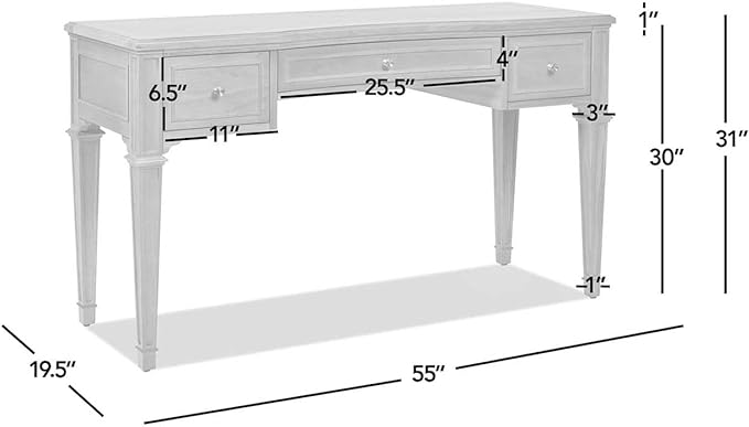 Jennifer Taylor Home Dauphin 55" 3-Drawer Wood Executive Desk, Grey Cashmere