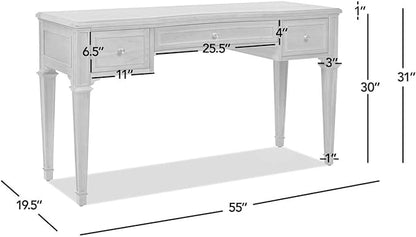 Jennifer Taylor Home Dauphin 55" 3-Drawer Wood Executive Desk, Grey Cashmere