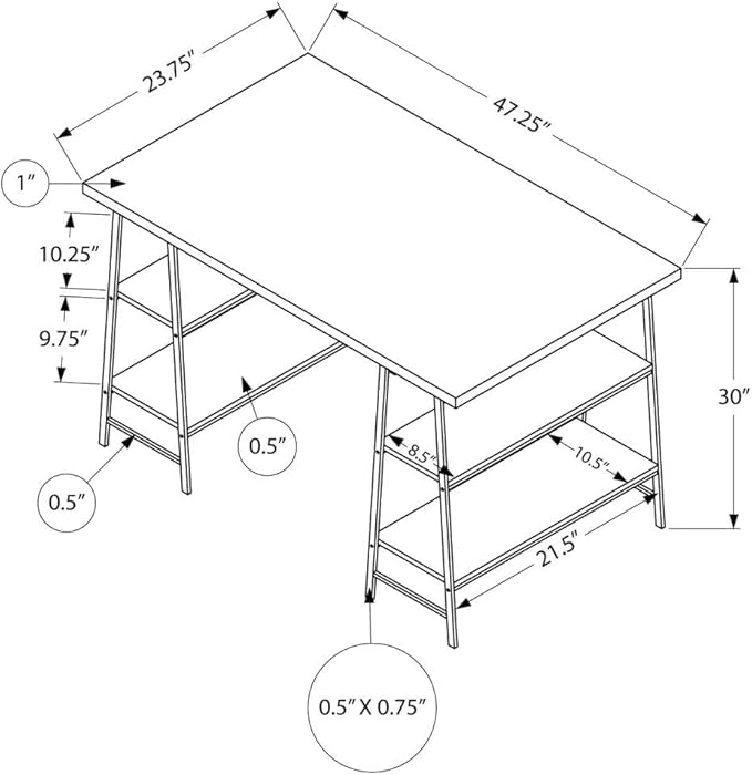 Monarch Specialties 7523 Computer Desk, Home Office, Laptop, Storage Shelves, 48" L, Work, Metal, Laminate, Brown, Black, Contemporary, Modern Desk-48 L Dark Taupe, 47.25" L x 23.75" W x 30" H