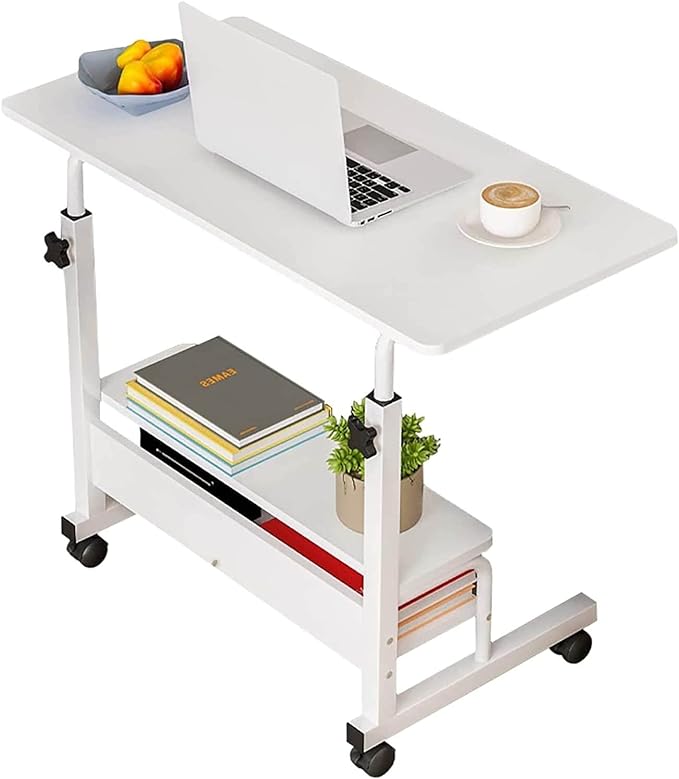 Adjustable White Home Office Desk with Storage and Detachable Wheels - 15.7 x 31.5 Inch
