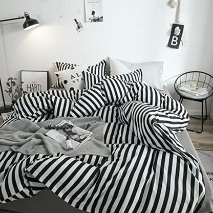 White and Black Stripes Comforter Set Twin Women Bedding Set Soft Durable White Striated Bedding Set Black Stripes Ticking Quilts Hotel Quality Comforter Set Girls White Black Stripes Bed Set