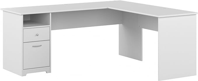 Bush Furniture L Shaped Desk with Drawers for Executive and Home Office | Cabot Collection Corner Table with Storage and Chrome Hardware Return, 72W, White