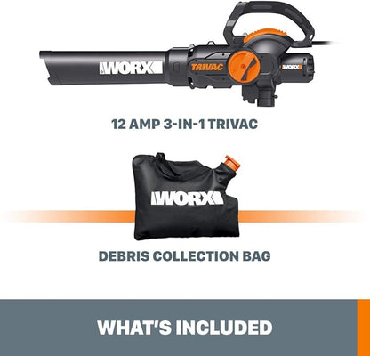 WORX 12 Amp TRIVAC 3-in-1 Electric Leaf Blower/Mulcher/Yard Vacuum - WG512