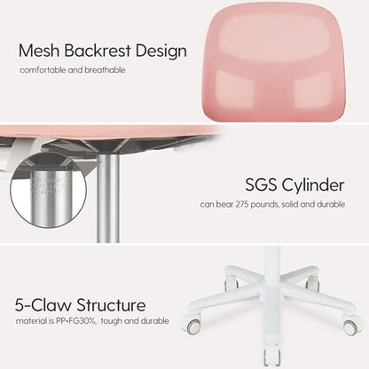 Kids Desk Chair, Height Adjustable Kids Chair, Ergonomically Designed Kids Computer Chair. Made Suitable for 4~12 Years Old Child, Pink