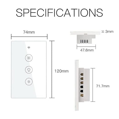 MOES WiFi RF Smart Light Dimmer Switch, Smart Life/Tuya APP Relay Status Backlight Switch Off RF Remote Control Voice Compatible with Alexa Google Assistants, White Touch
