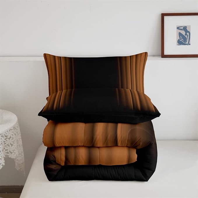 Feelyou Abstract Ombre Comforter Set Kids Teens Brown Black Bedding Set Room Decor 3Pcs Queen Size,Reversible Black Boys