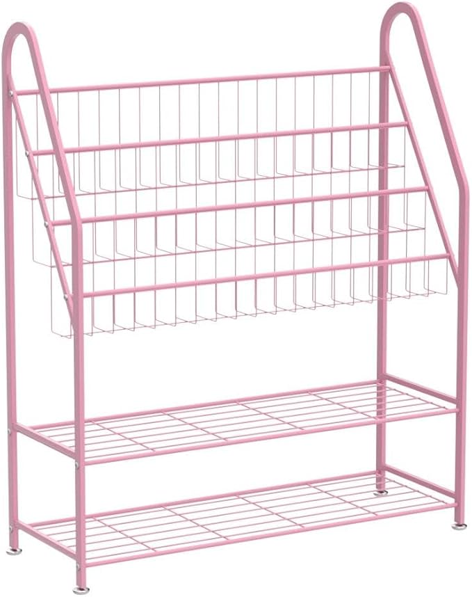 aboxoo Metal Kids Bookshelf Pink Bookcase Freestanding for Children Girls Room 32 inches Large Toddler Pink Stable Bookcase Bookstore Library Book Unit Storage