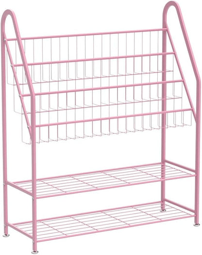 aboxoo Metal Kids Bookshelf Pink Bookcase Freestanding for Children Girls Room 32 inches Large Toddler Pink Stable Bookcase Bookstore Library Book Unit Storage