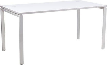 OSP Home Furnishings 60” Writing Desk with White Laminate Top & White Finish Metal Legs, 60