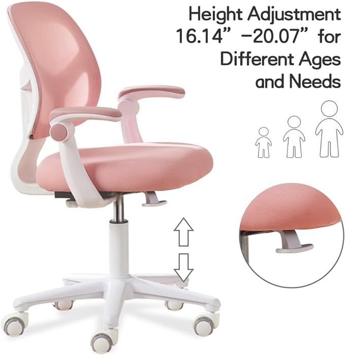 Kids Desk Chair, Height Adjustable Kids Chair, Ergonomically Designed Kids Computer Chair. Made Suitable for 4~12 Years Old Child, Pink