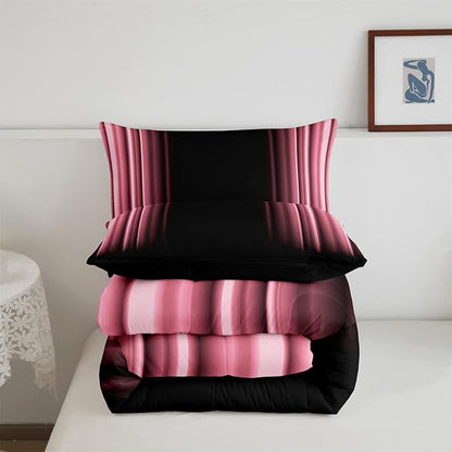 Feelyou Abstract Ombre Comforter Set Kids Teens Pink Black Bedding Set Room Decor 3Pcs Full Size,Reversible Black Boys