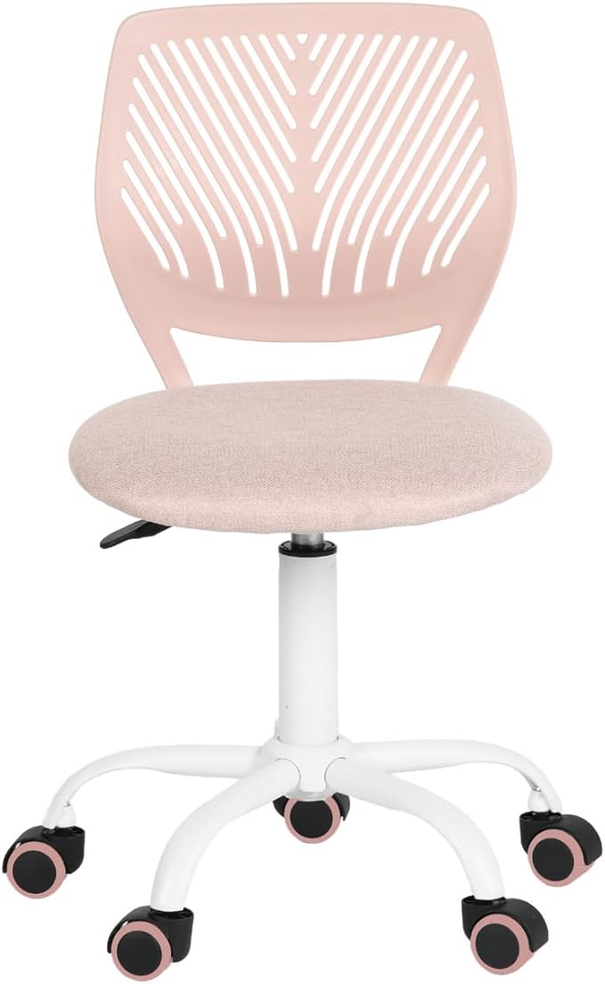 FurnitureR Writing Task Chair for Teens Boys Girls 360 Rolling Wheels Fabric Soft Pad Seat Breathable Backrest, Height Adjustable Liftup 29.5"-34.3", Morandi Pink