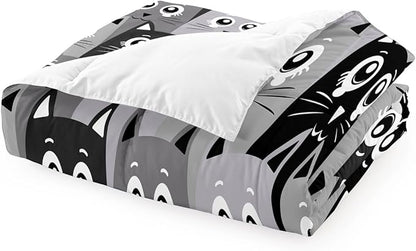 Cat Comforter Set Twin Size - 2Pcs Grey Cat Bedding Set for Boys Girls Teens Cute Animals Themed Bedding Set Warm Ultra Soft Cartoon Cat Quilt Cover with 1 Pillowcase for Kids Room Decor