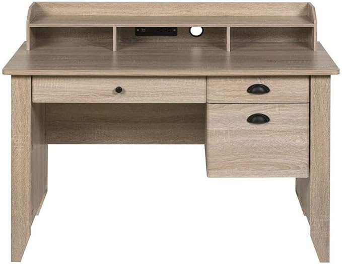 OneSpace Eleanor Executive Hutch and USB, Charger Hub, Light Oak Desk, No Size