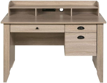OneSpace Eleanor Executive Hutch and USB, Charger Hub, Light Oak Desk, No Size