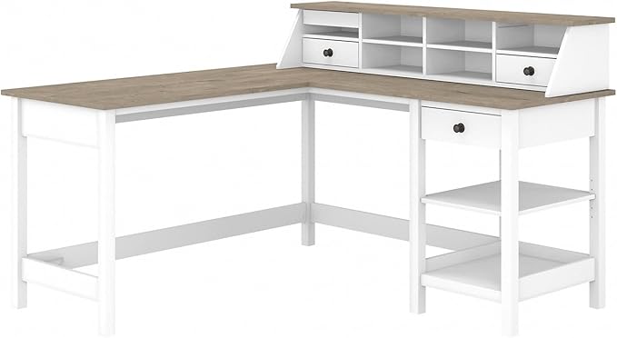 Bush Business Furniture Mayfield L Shaped Computer Desk Desktop Organizer | Storage for Home Office Workspace, 60W, Shiplap Gray/Pure White