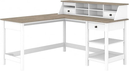 Bush Business Furniture Mayfield L Shaped Computer Desk Desktop Organizer | Storage for Home Office Workspace, 60W, Shiplap Gray/Pure White