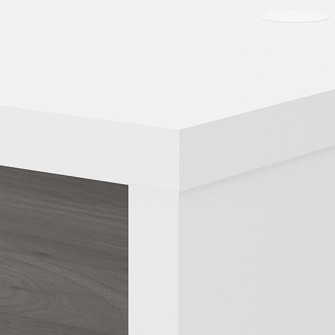 Bush Business Furniture Echo L Shape Desk with Wire Management | Corner Computer Table with Quick-to-Assemble Hardware | Home Office Credenza, 60W, Pure White and Modern Gray