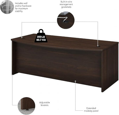 Bush Business Furniture Studio C 72-inch W Bow Front Computer Desk, Black Walnut (SCD172BW)