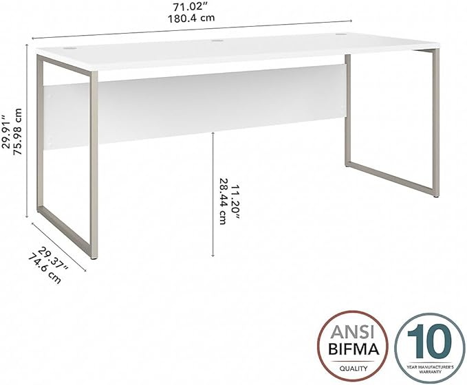 Bush Business Furniture Hybrid 72W x 30D Computer Table Desk with Metal Legs in White