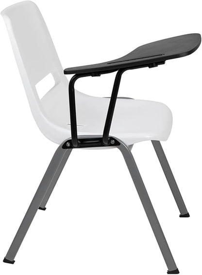 Flash Furniture HERCULES White Ergonomic Shell Chair with Right Handed Flip-Up Tablet Arm