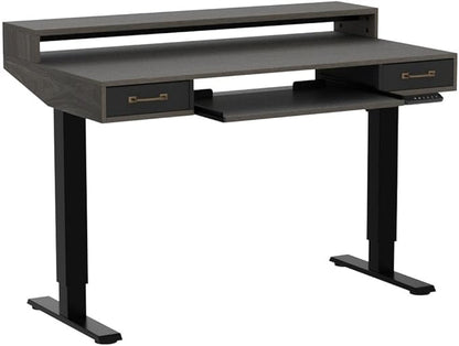 FEZIBO 48 x 24 Inch Height Adjustable Electric Standing Desk with Double Drawers&Keyboard Tray, Stand Up Desk with LED Strips, Sit Stand Desk with Monitor Stand, Rustic Grey