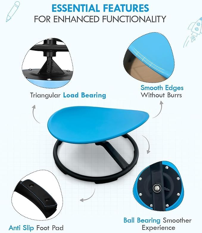 Giggle & Play Kids Swivel Chair, Sensory Spinning Chair, Body Balance Physical Therapy Equipment, Autism Swivel Chair, Montessori Carousel Spinning Toy Chair - 360° Sit and Spin (Blue)